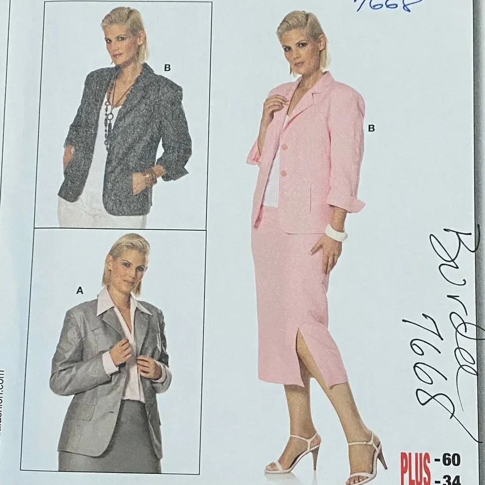 Burda sewing pattern #7668 blazer sports jacket UNCUT plus size US 18-34